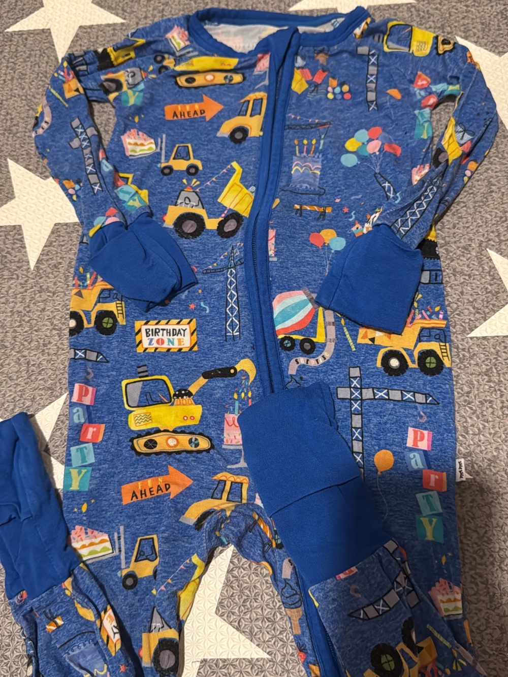 Little Sleepies Blue Kids Construction Birthday One-Piece Zipper Pajamas